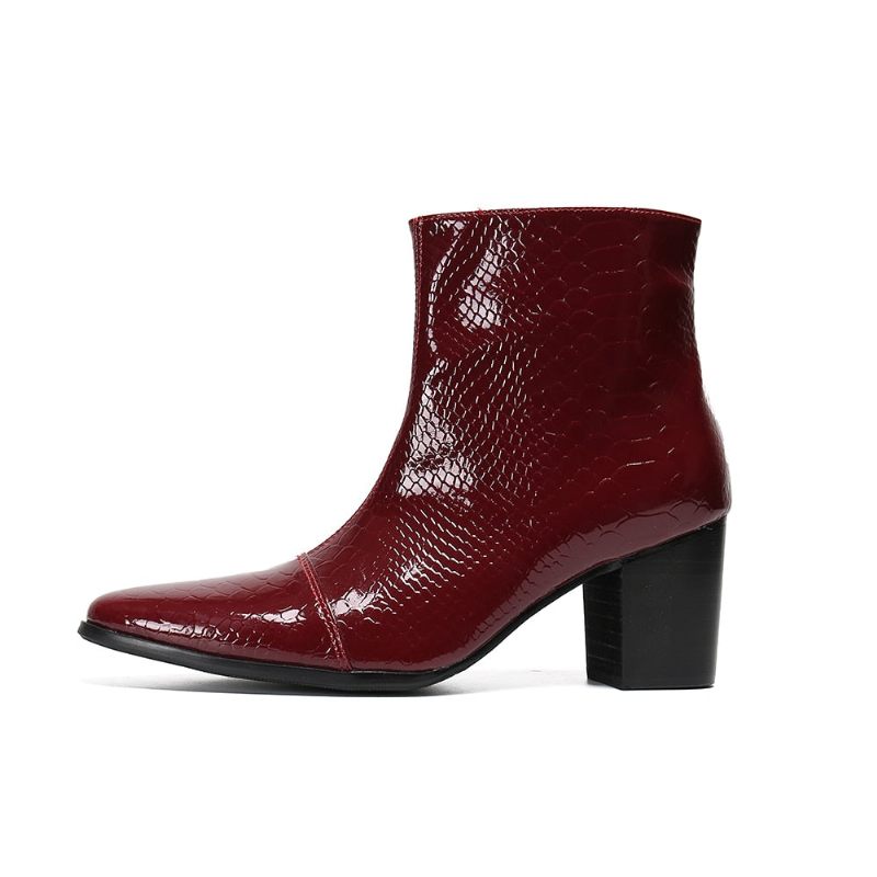 Botas Masculinas Couro Cobra Com Salto Alto E Mocassins - Vermelho