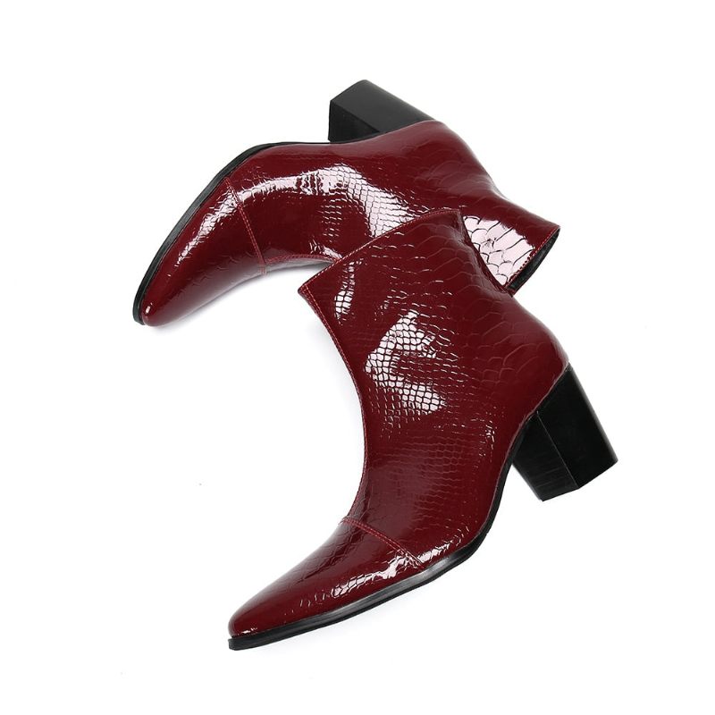 Botas Masculinas Couro Cobra Com Salto Alto E Mocassins - Vermelho