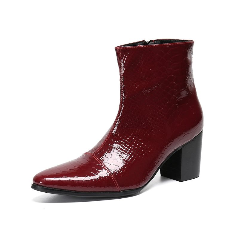 Botas Masculinas Couro Cobra Com Salto Alto E Mocassins - Vermelho