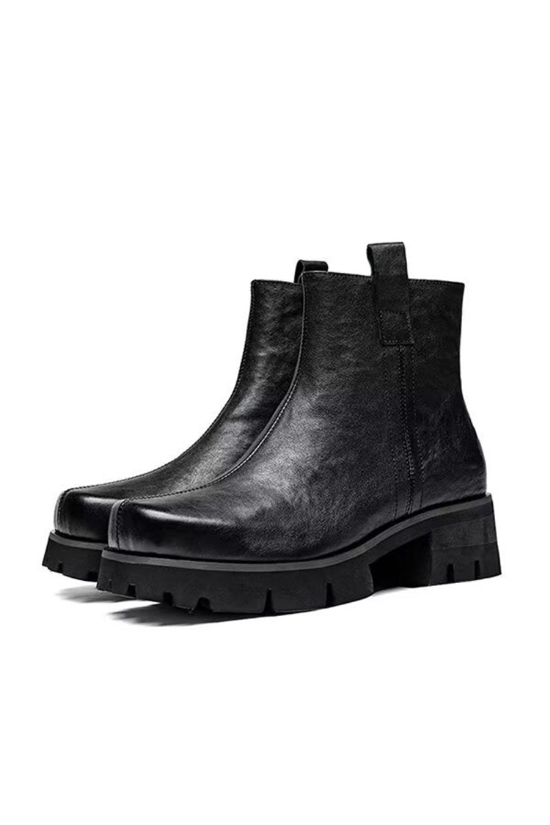 Botas Masculinas Couro Com Bico Redondo