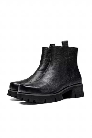 Botas Masculinas Couro Com Bico Redondo