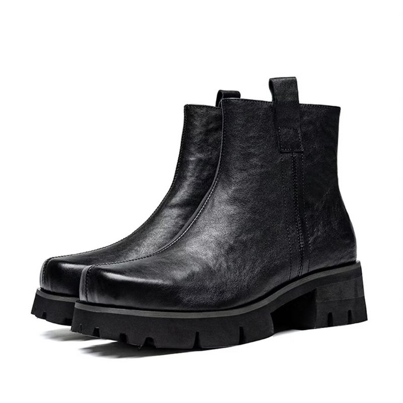 Botas Masculinas Couro Com Bico Redondo - Preto