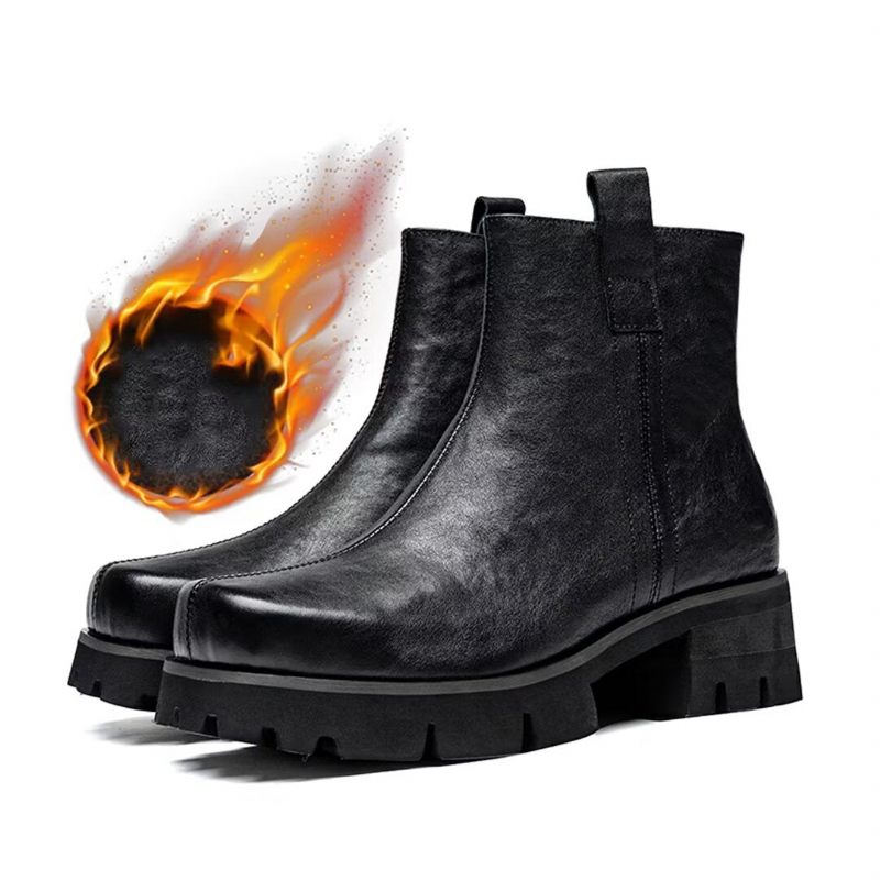 Botas Masculinas Couro Com Bico Redondo - Preto