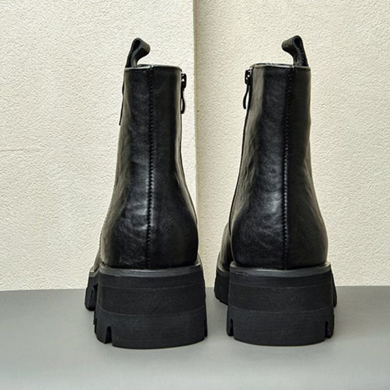 Botas Masculinas Couro Com Bico Redondo - Preto