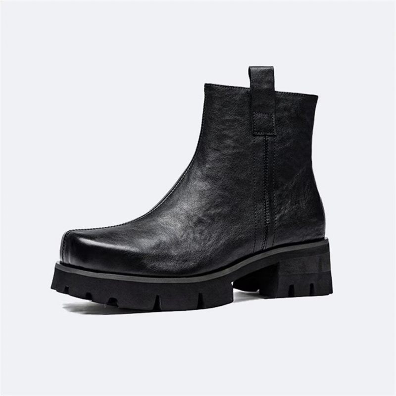 Botas Masculinas Couro Com Bico Redondo - Preto