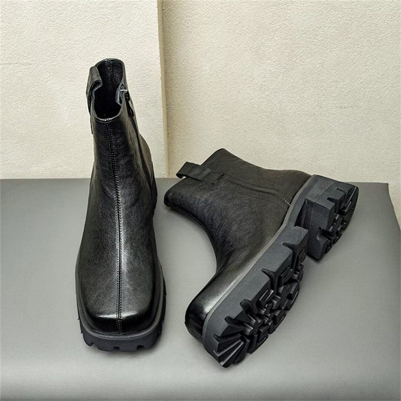 Botas Masculinas Couro Com Bico Redondo - Preto