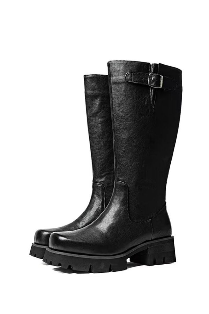 Botas Masculinas Couro Com Bico Redondo