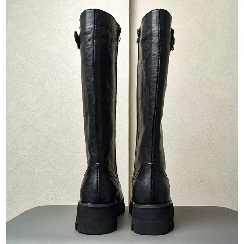 Botas Masculinas Couro Com Bico Redondo - Preto