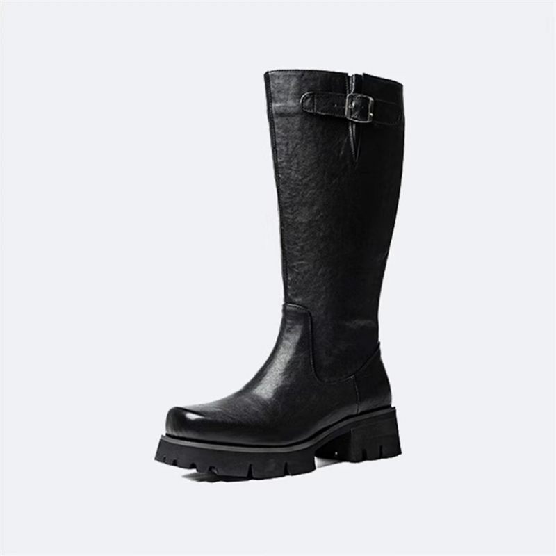 Botas Masculinas Couro Com Bico Redondo - Preto