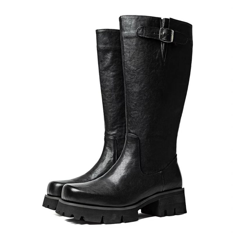 Botas Masculinas Couro Com Bico Redondo - Preto