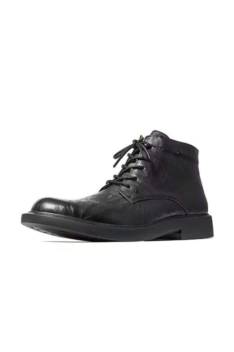 Botas Masculinas Couro Com Bico Redondo