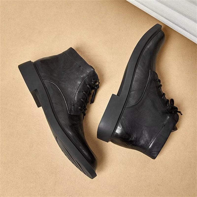 Botas Masculinas Couro Com Bico Redondo - Preto