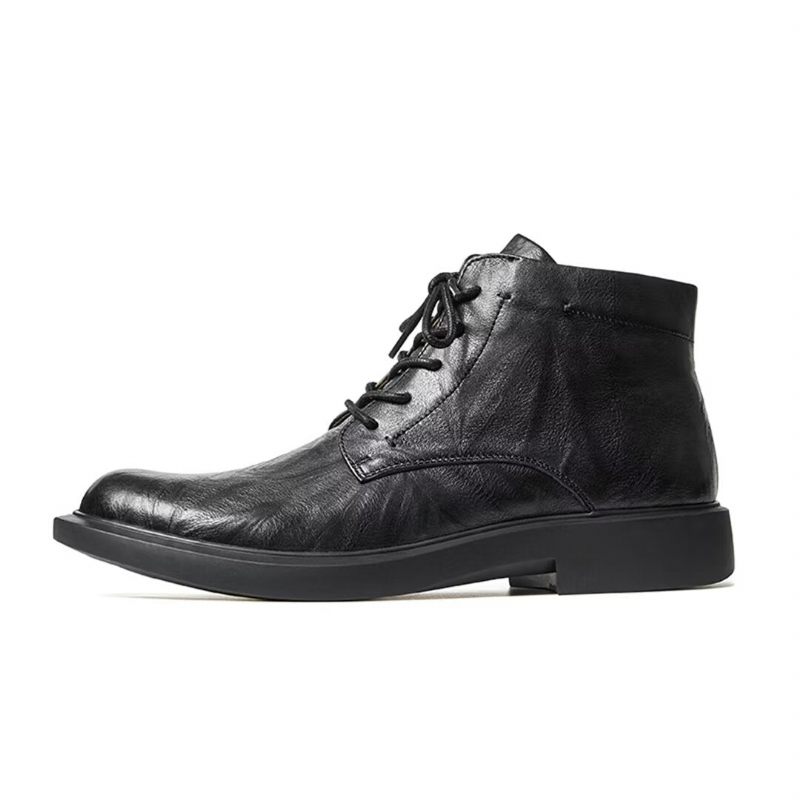 Botas Masculinas Couro Com Bico Redondo - Preto