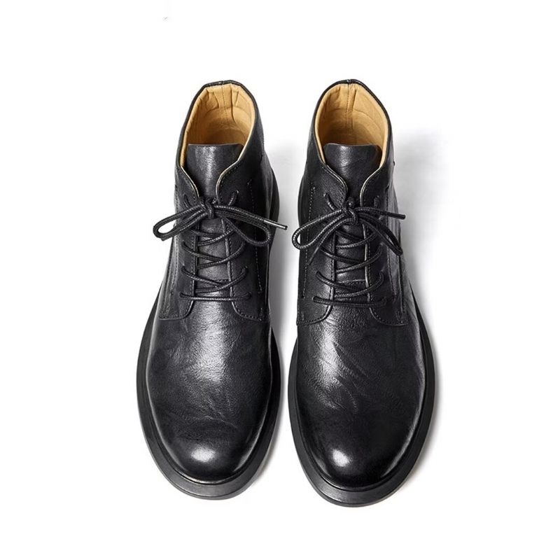 Botas Masculinas Couro Com Bico Redondo - Preto