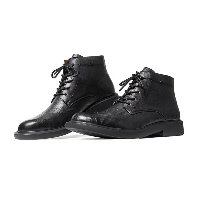 Botas Masculinas Couro Com Bico Redondo - Preto