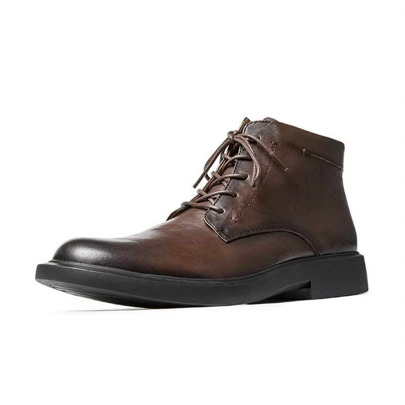 Botas Masculinas Couro Com Bico Redondo - Preto