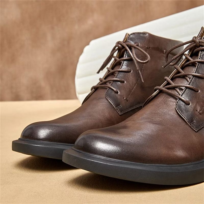 Botas Masculinas Couro Com Bico Redondo - Preto