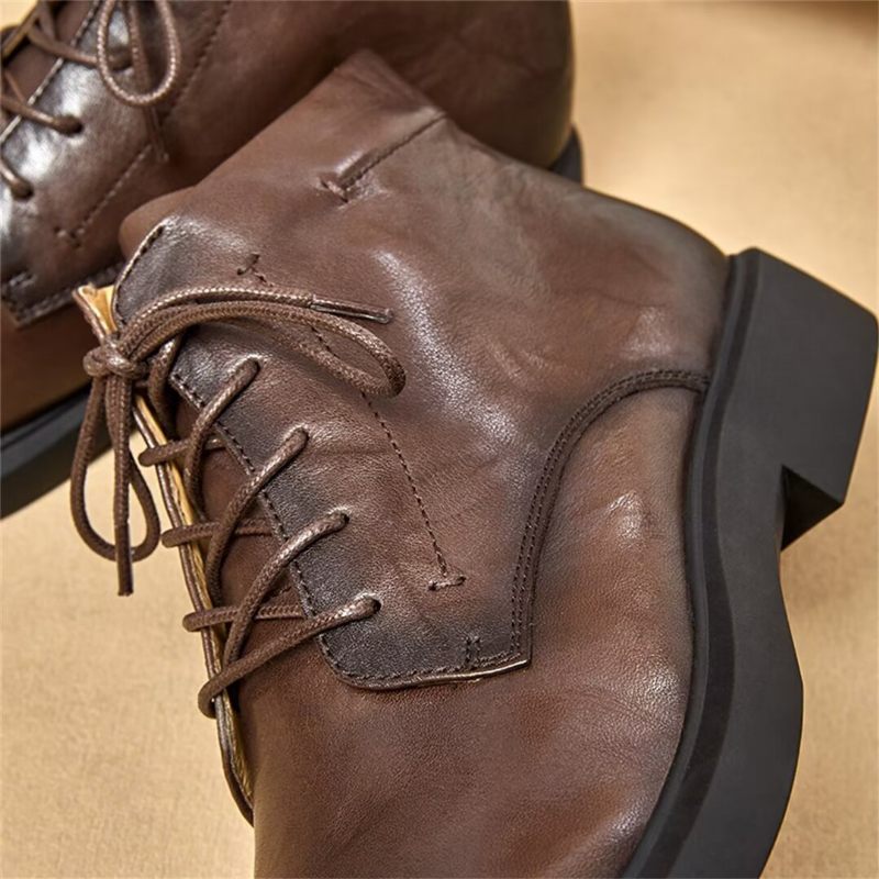 Botas Masculinas Couro Com Bico Redondo - Preto