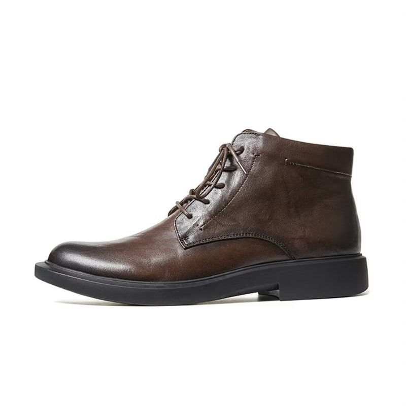 Botas Masculinas Couro Com Bico Redondo - Preto