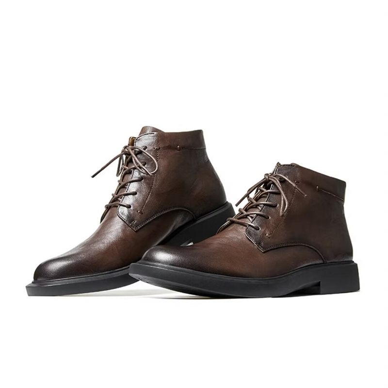 Botas Masculinas Couro Com Bico Redondo - Preto