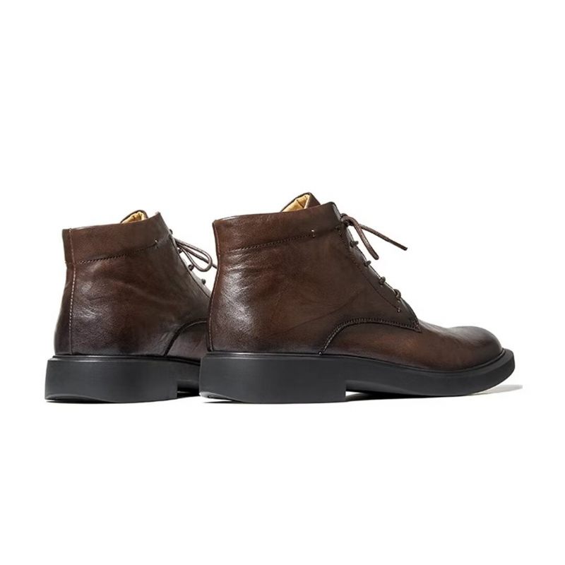 Botas Masculinas Couro Com Bico Redondo - Preto