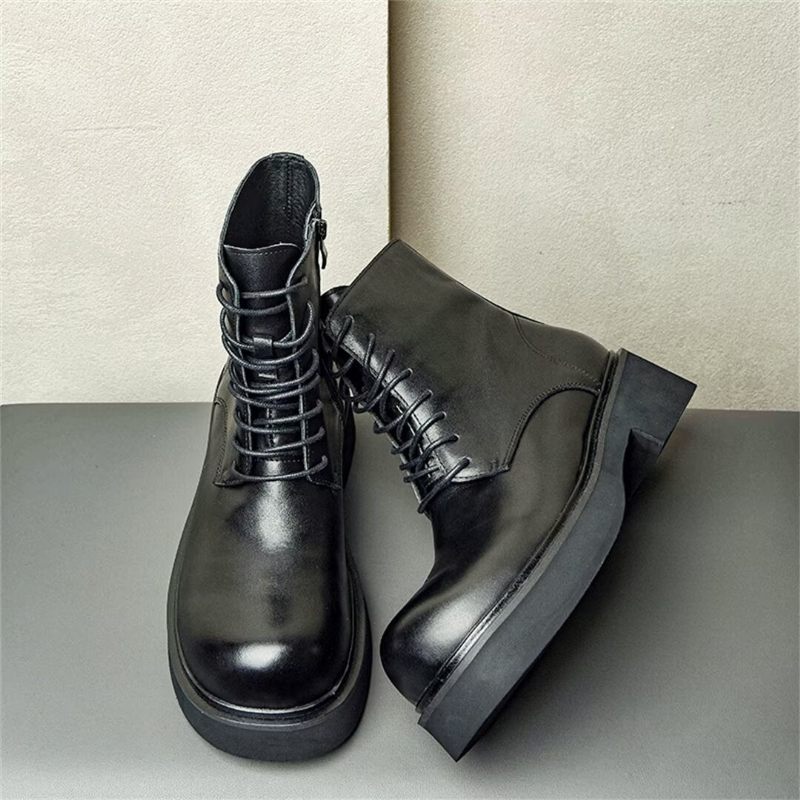 Botas Masculinas Couro Com Cadarço - Preto