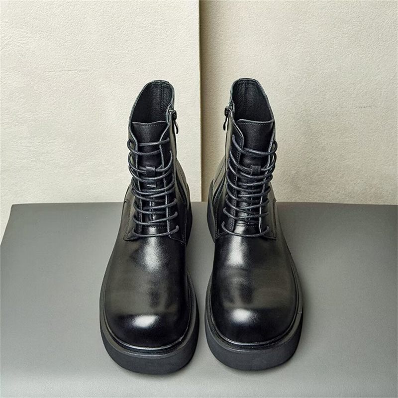 Botas Masculinas Couro Com Cadarço - Preto