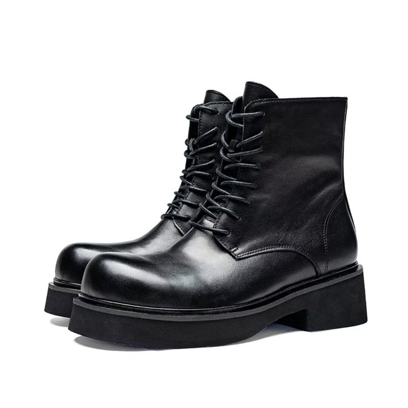 Botas Masculinas Couro Com Cadarço - Preto