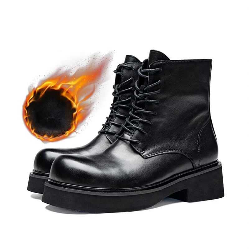 Botas Masculinas Couro Com Cadarço - Preto