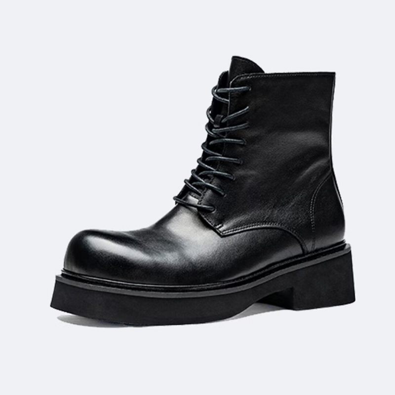 Botas Masculinas Couro Com Cadarço - Preto