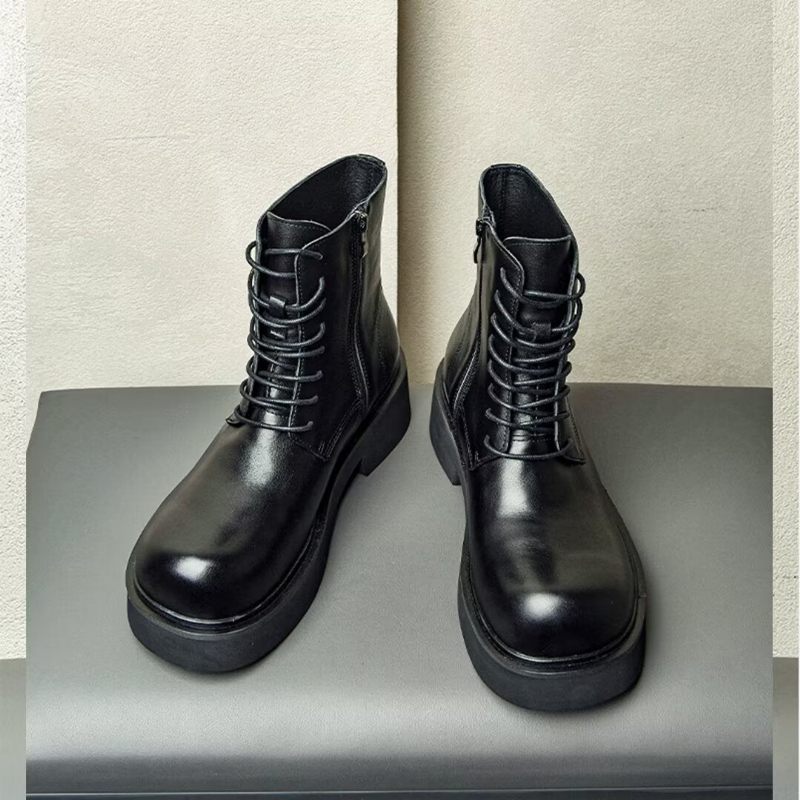 Botas Masculinas Couro Com Cadarço - Preto