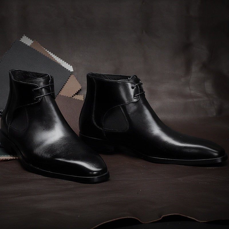 Botas Masculinas Couro Com Cadarço - Preto