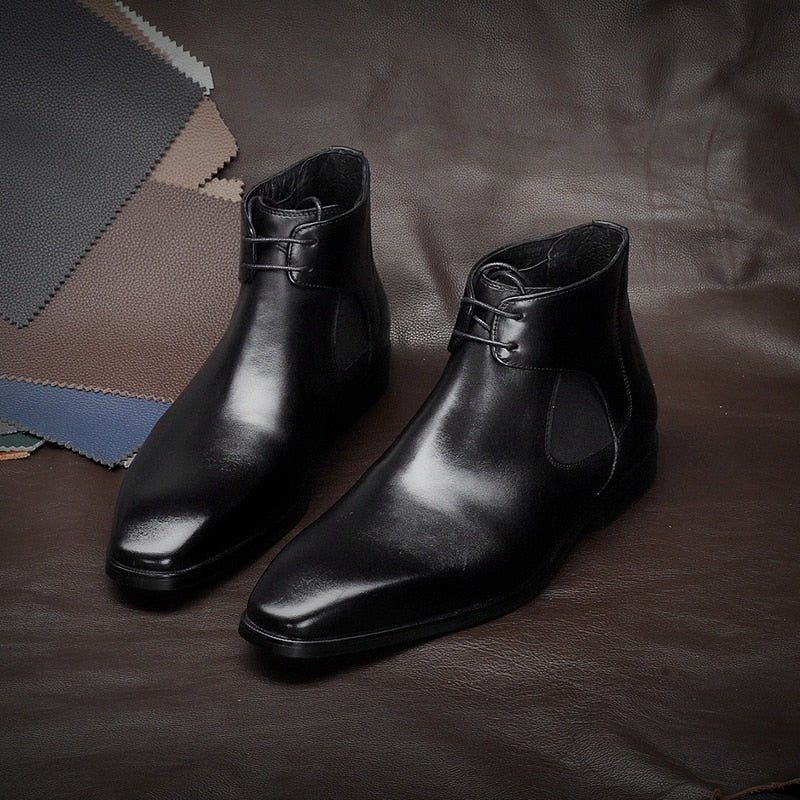 Botas Masculinas Couro Com Cadarço - Preto