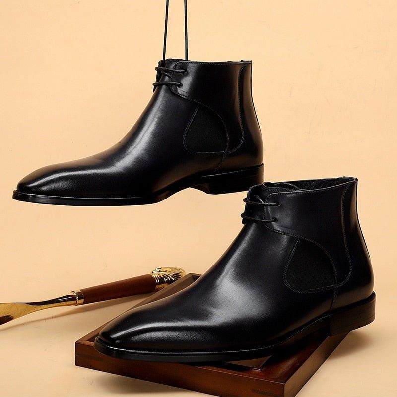 Botas Masculinas Couro Com Cadarço - Preto