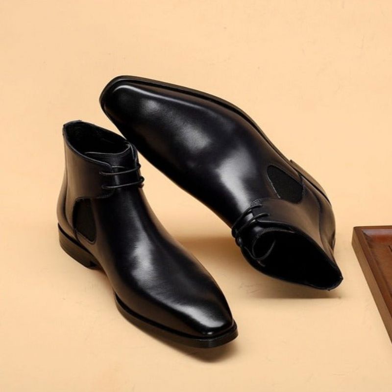 Botas Masculinas Couro Com Cadarço - Preto