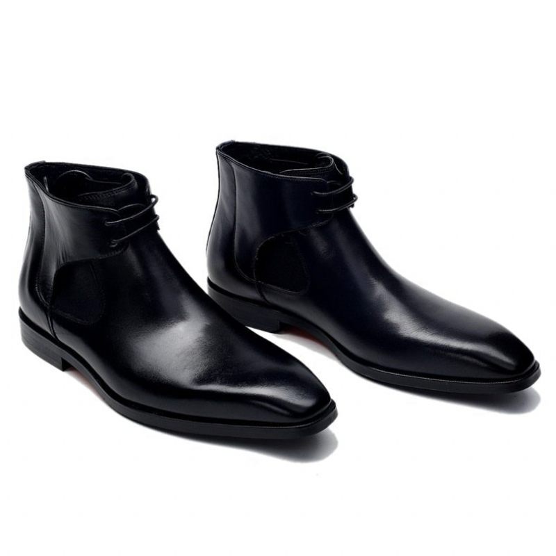 Botas Masculinas Couro Com Cadarço - Preto