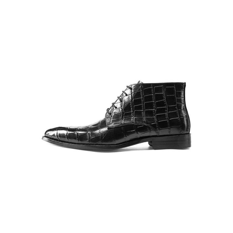 Botas Masculinas Couro Com Cadarço Brogue Ankle Boots - Preto