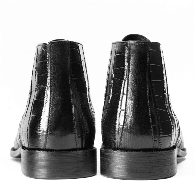 Botas Masculinas Couro Com Cadarço Brogue Ankle Boots - Preto