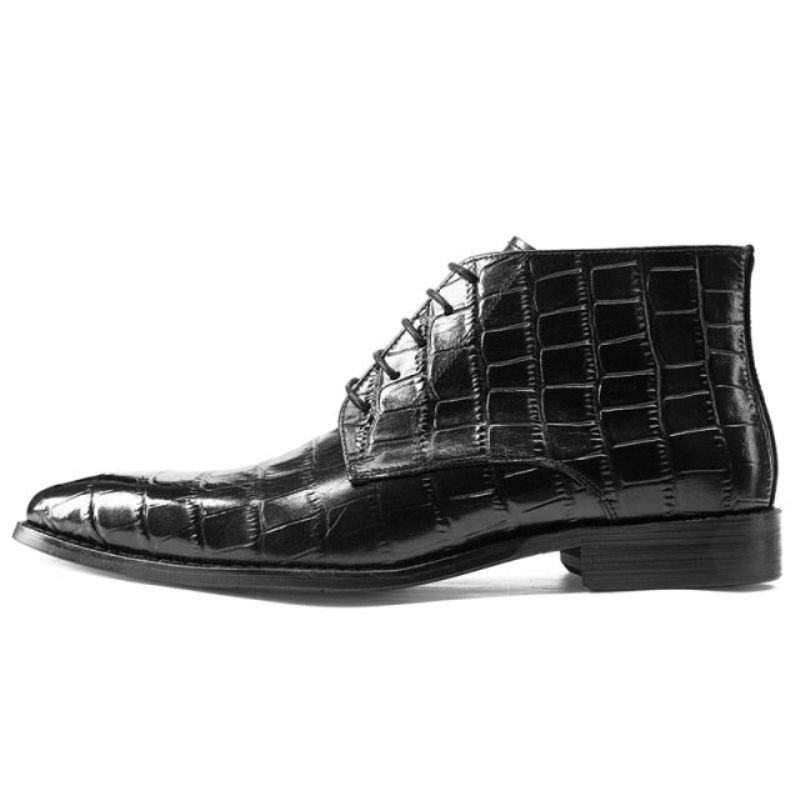 Botas Masculinas Couro Com Cadarço Brogue Ankle Boots - Preto