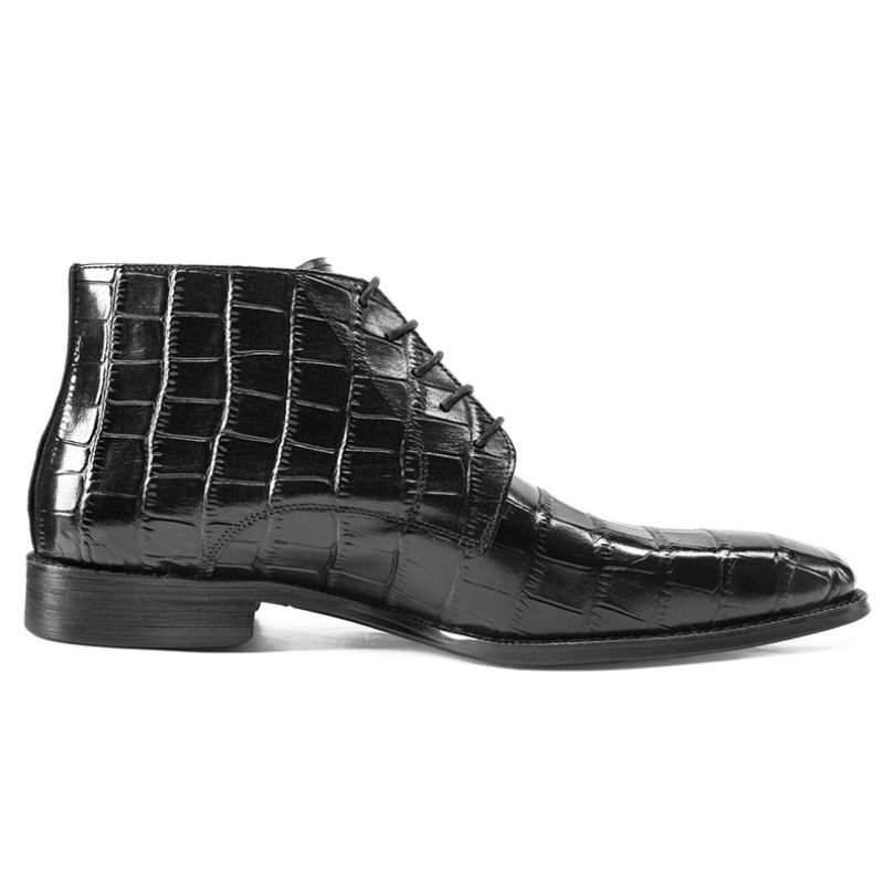 Botas Masculinas Couro Com Cadarço Brogue Ankle Boots - Preto