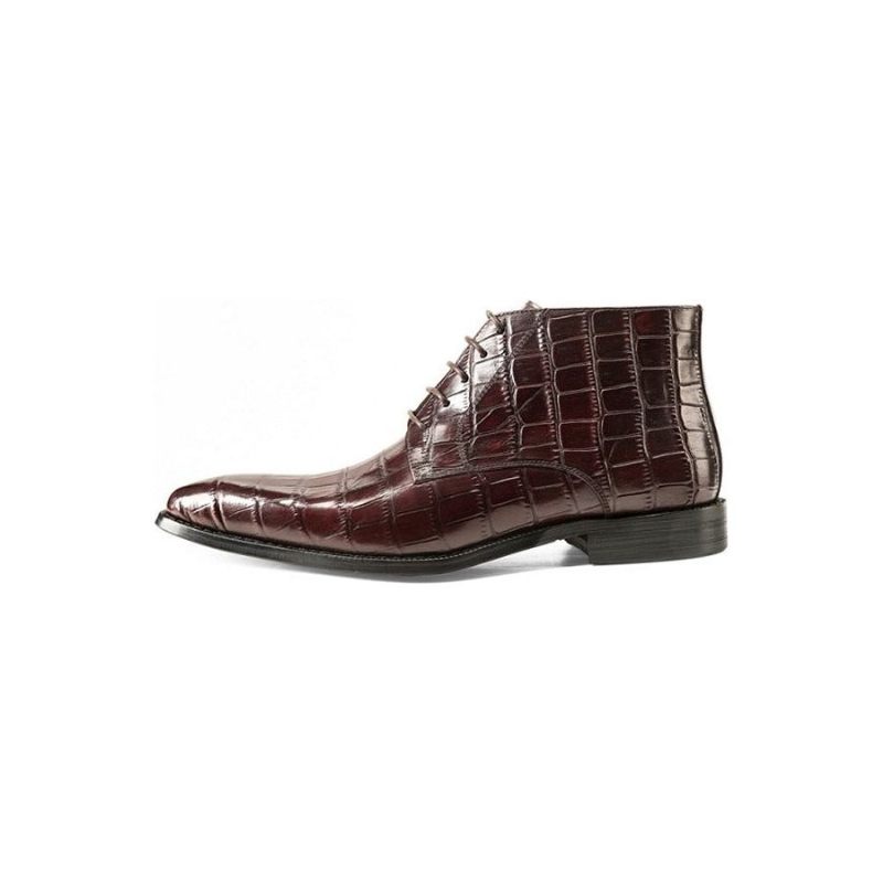 Botas Masculinas Couro Com Cadarço Brogue Ankle Boots - Vermelho