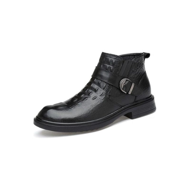 Botas Masculinas Couro Com Pele Jacaré - Preto