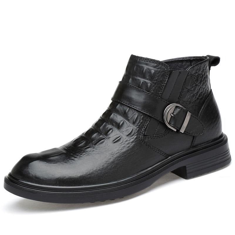 Botas Masculinas Couro Com Pele Jacaré - Preto