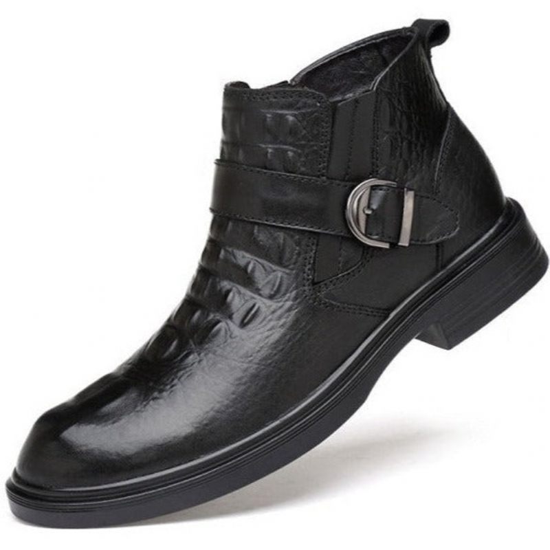 Botas Masculinas Couro Com Pele Jacaré - Preto