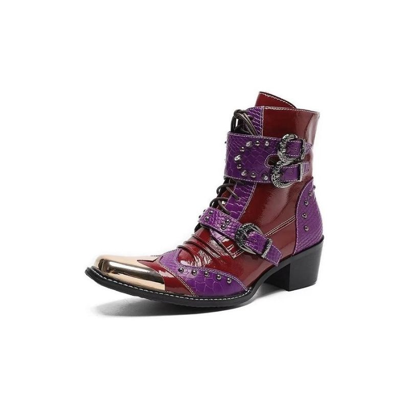 Botas Masculinas Couro Com Textura Crocodilo Luxo - Roxo