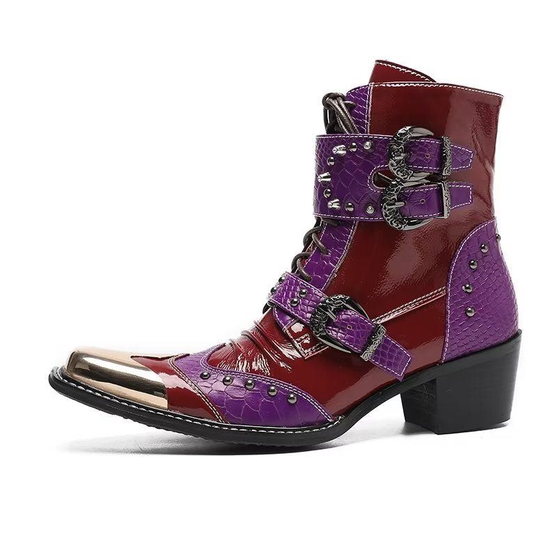 Botas Masculinas Couro Com Textura Crocodilo Luxo - Roxo