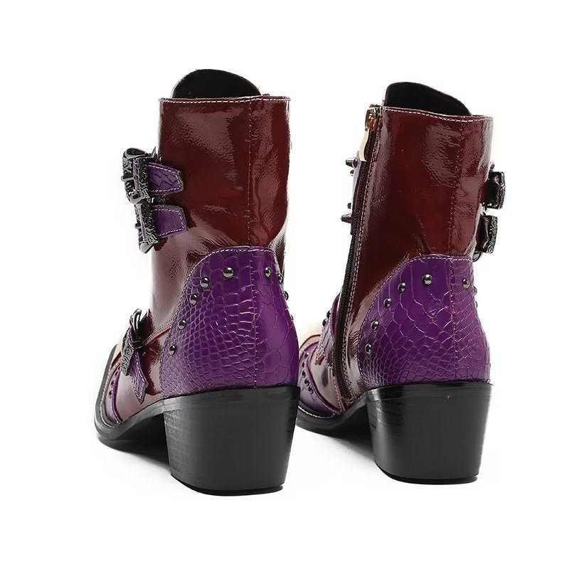 Botas Masculinas Couro Com Textura Crocodilo Luxo - Roxo