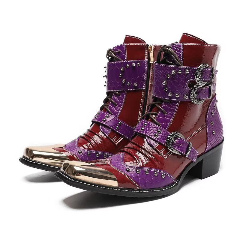 Botas Masculinas Couro Com Textura Crocodilo Luxo - Roxo