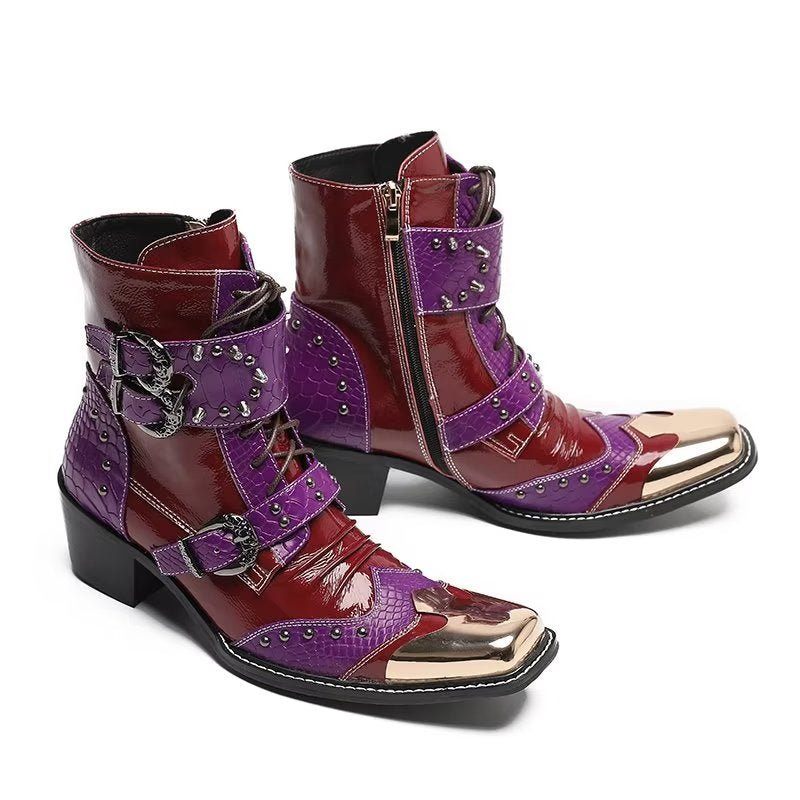 Botas Masculinas Couro Com Textura Crocodilo Luxo - Roxo