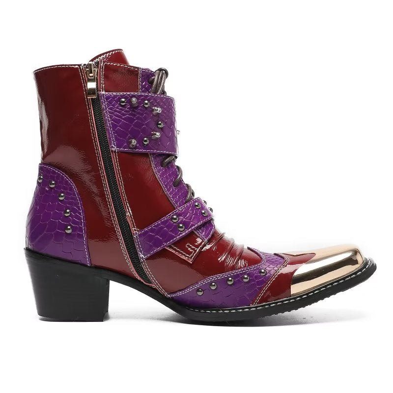 Botas Masculinas Couro Com Textura Crocodilo Luxo - Roxo